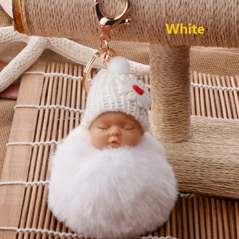 Sleeping Baby Pom Keychain